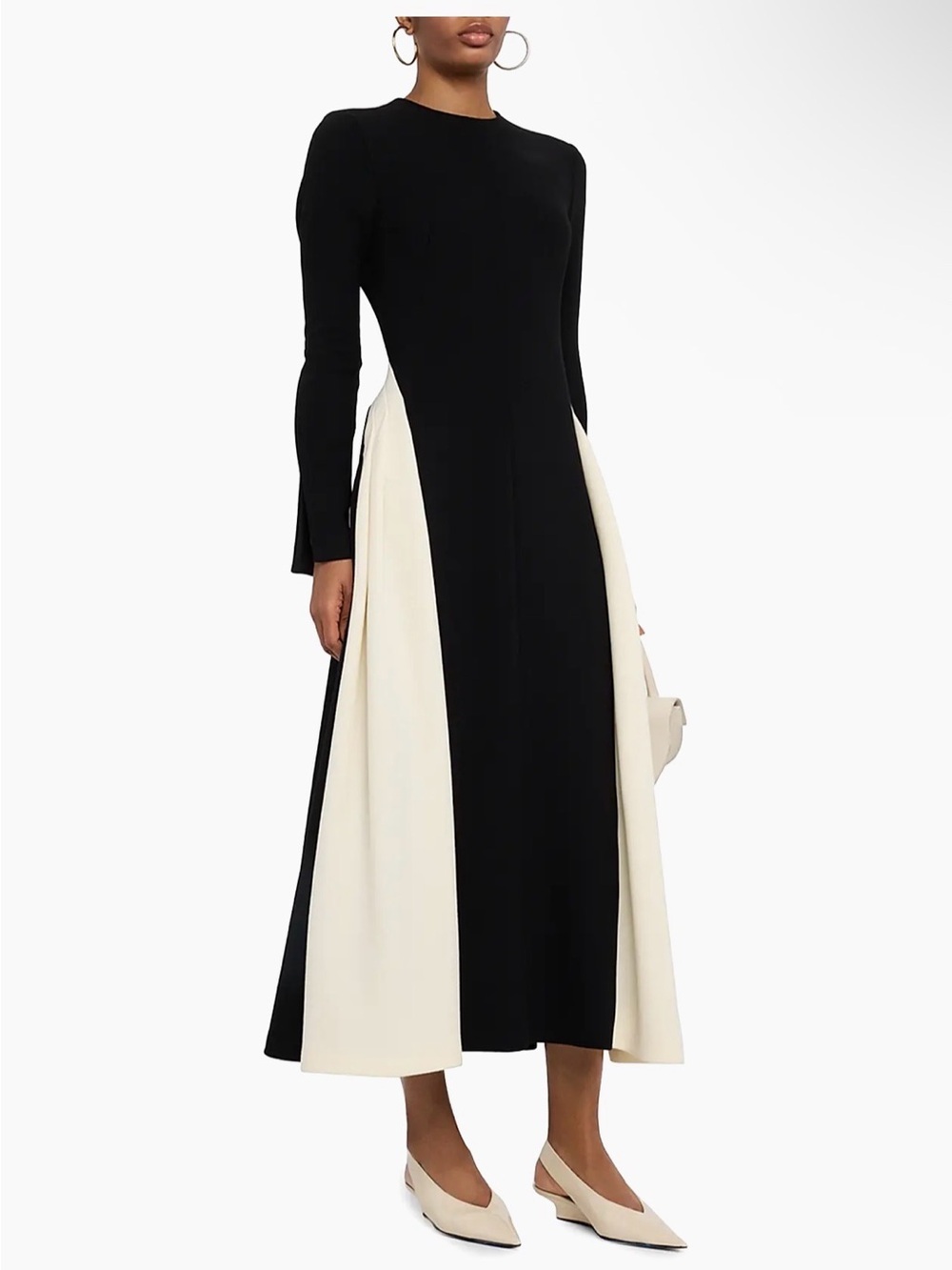 Lela Rose Black and Cream Long-Sleeve Panel Gown